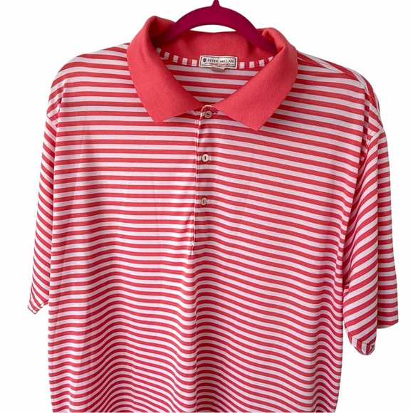 Peter Millar Summer Comfort Polo XXL Coral White Stripe Golf Shirt - Picture 2 of 5
